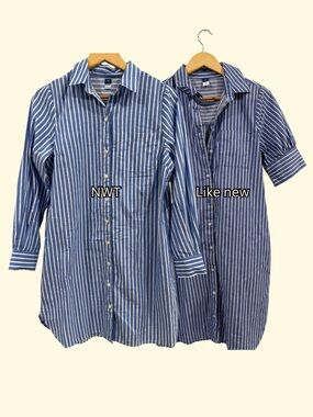 Blue & White Striped Button-Up Tunic Shirt Dress *2items*